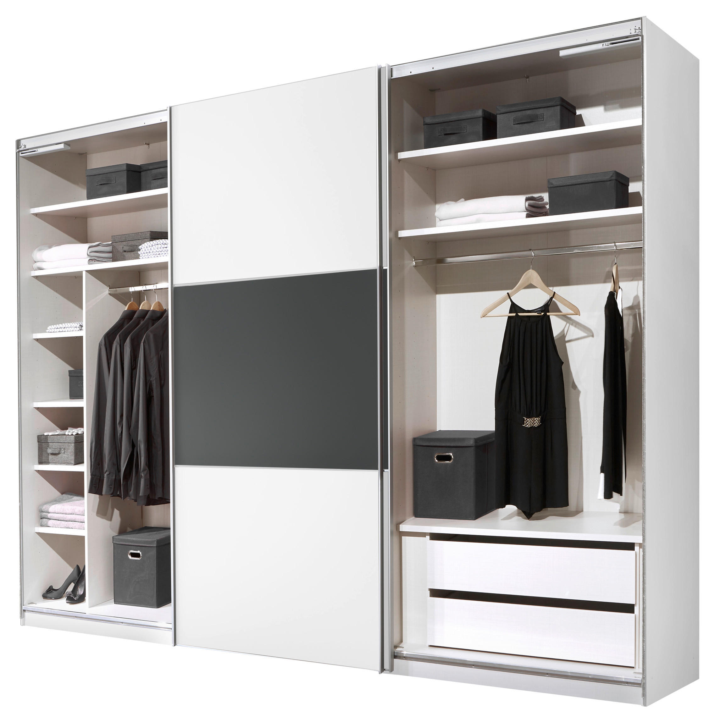 SCHWEBETÜRENSCHRANK in Anthrazit, Weiss  - Weiss/Anthrazit, Design (249/222/68cm) - MID.YOU