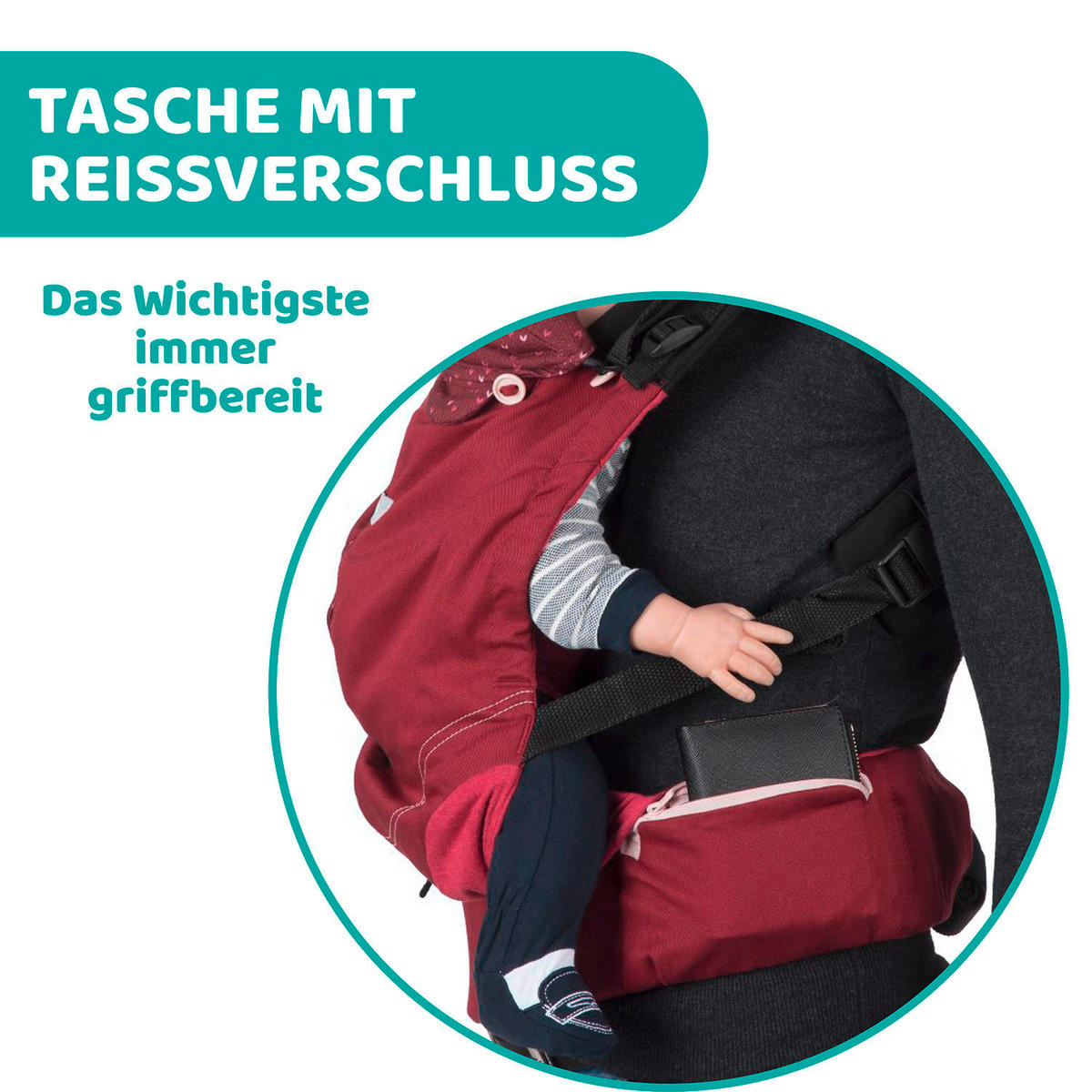 BABYTRAGE  - Weinrot, Basics, Textil (37/62cm) - Chicco