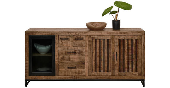 SIDEBOARD 175/80/40 cm in Naturfarben, Hellbraun - Hellbraun/Schwarz, Design, Glas/Holz (175/80/40cm) - Carryhome