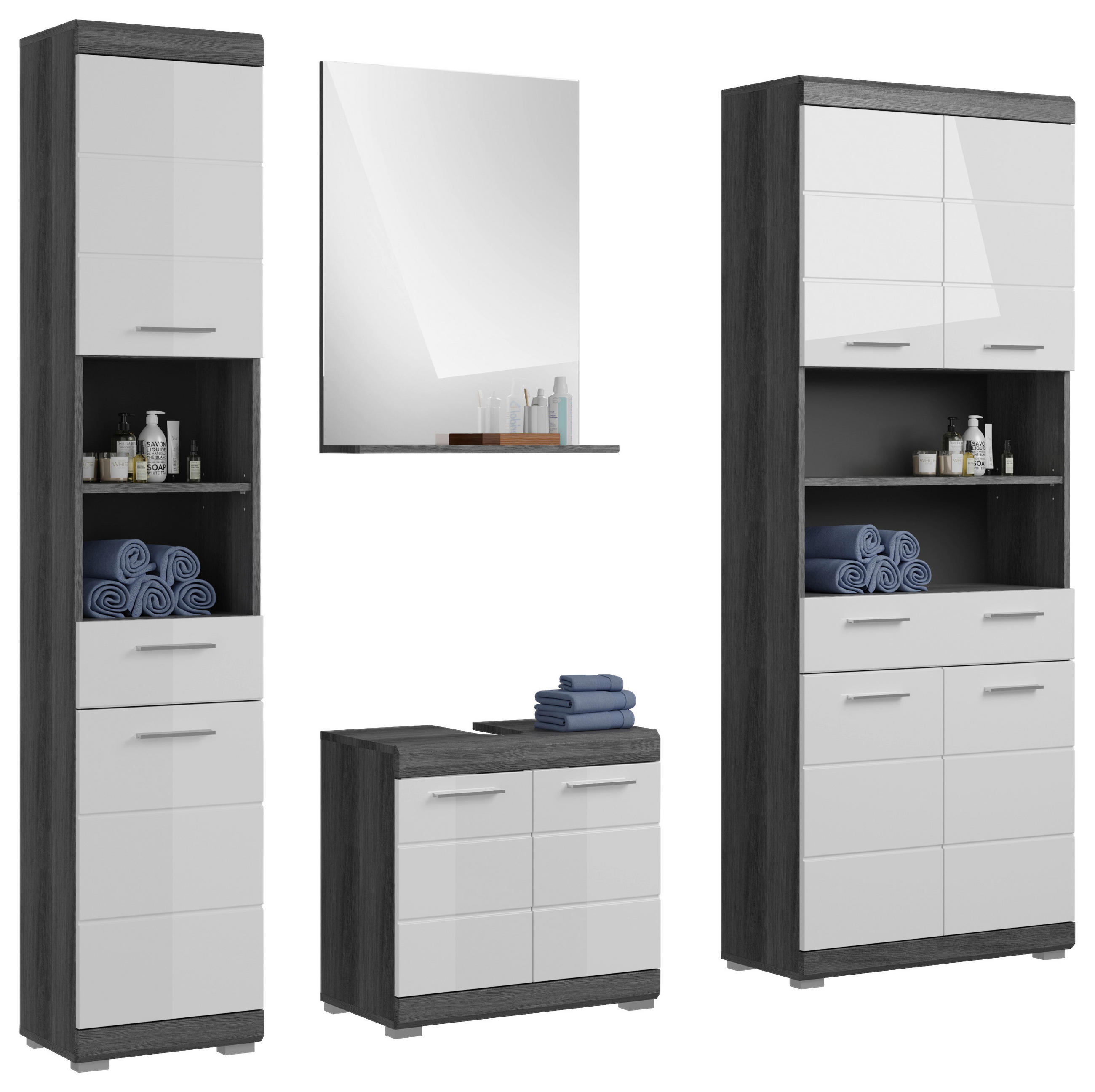 BADEZIMMER 4-teilig  in 160 cm  - Weiß Hochglanz/Grau, MODERN, Holzwerkstoff/Kunststoff (160cm) - MID.YOU