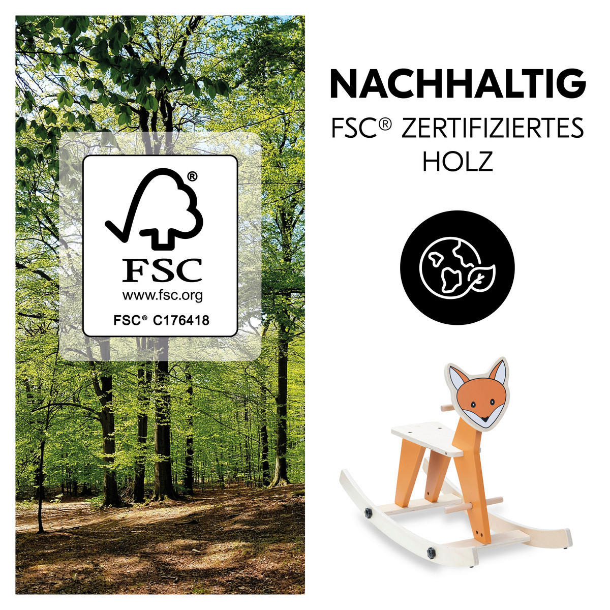 SCHAUKELTIER - Naturfarben/Orange, Basics, Holz (32,5/55/82cm) - Hauck