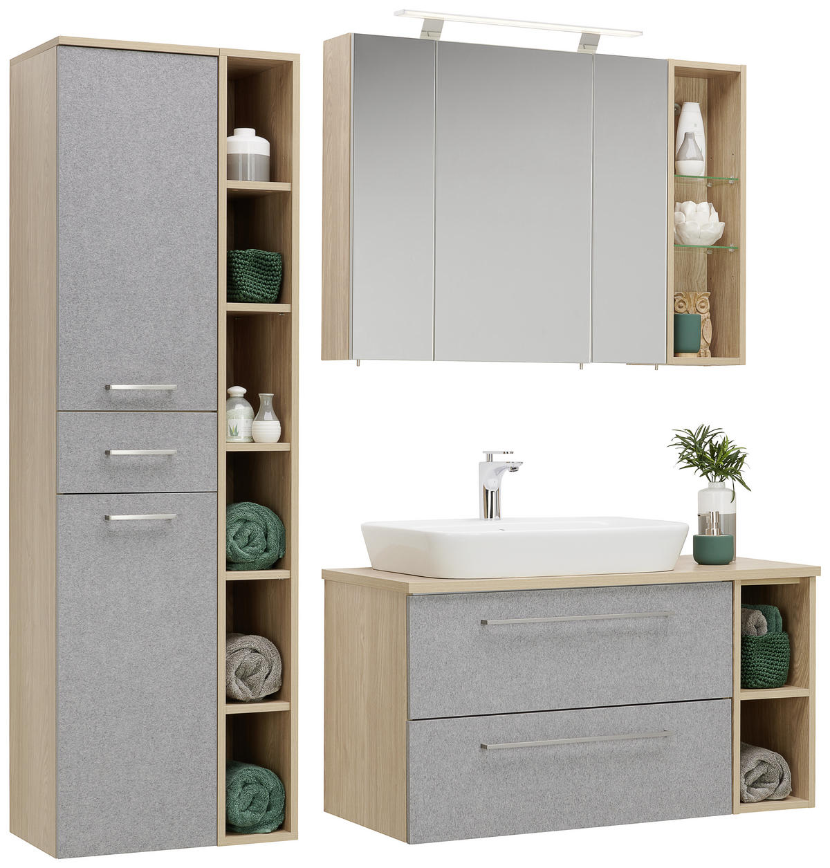 HOCHSCHRANK 32,7/159,1/35,3 cm  - Eichefarben/Grau, Basics, Holzwerkstoff/Metall (32,7/159,1/35,3cm) - Stylife