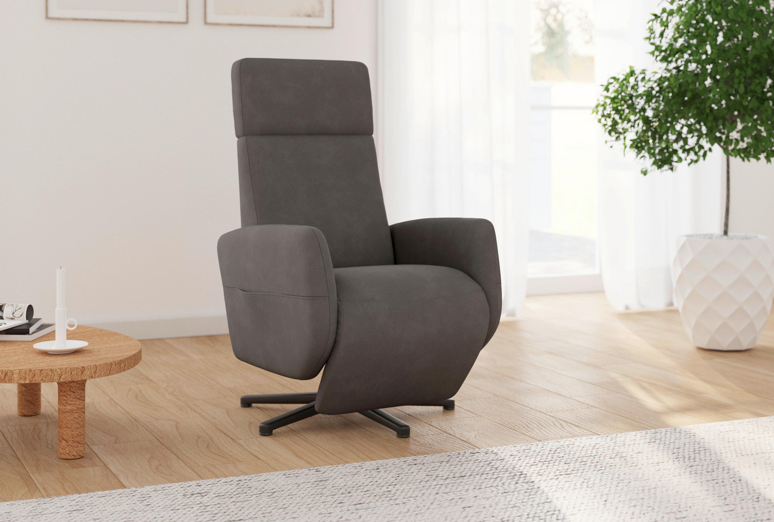 RELAXSESSEL Flachgewebe    - Schwarz/Graphitfarben, KONVENTIONELL, Textil/Metall (71/110/82cm) - Sit & More