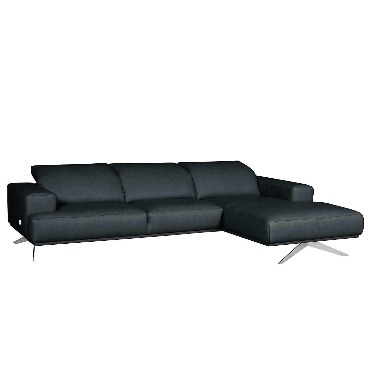ECKSOFA  in Echtleder Grau  295/187 cm  - Chromfarben/Grau, Design, Leder/Metall (295/187cm) - Livetastic