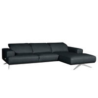 ECKSOFA  in Echtleder Grau Rücken echt, Kopfteilverstellung  295/187 cm  - Chromfarben/Grau, Design, Leder/Metall (295/187cm) - Livetastic