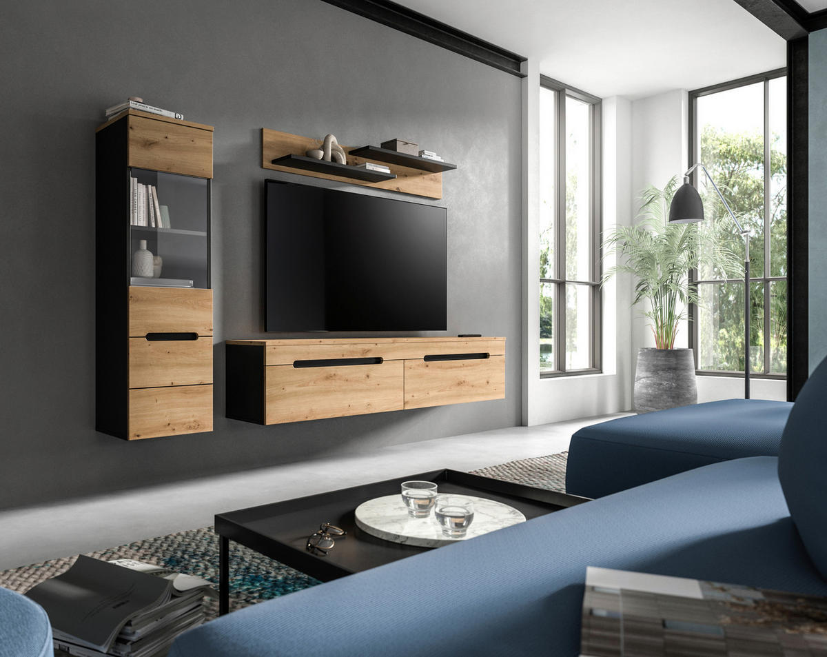 SZEKRÉNYSOR Artisan tölgy  - fekete/Artisan tölgy, Design, műanyag/faalapú anyag (221/141/33cm) - Livetastic