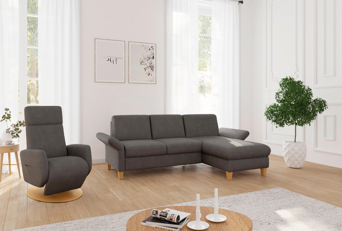 ECKSOFA ROCHELLE E Graphitfarben Flachgewebe  - Eichefarben/Graphitfarben, KONVENTIONELL, Holz/Textil (251/164cm) - Sit & More