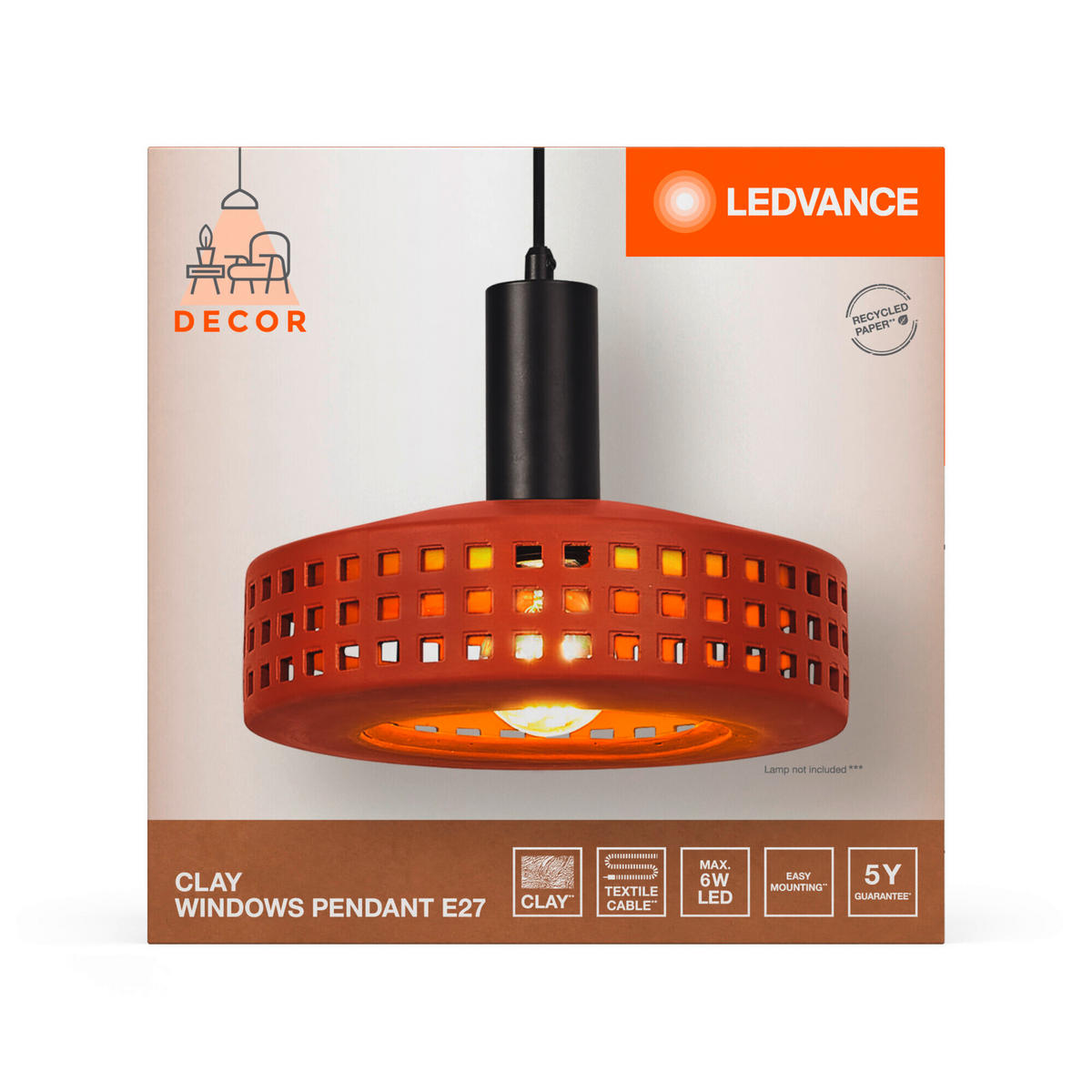 PENDELLEUCHTE 26/150 cm  - Braun, Design, Stein/Metall (26/150cm) - Ledvance