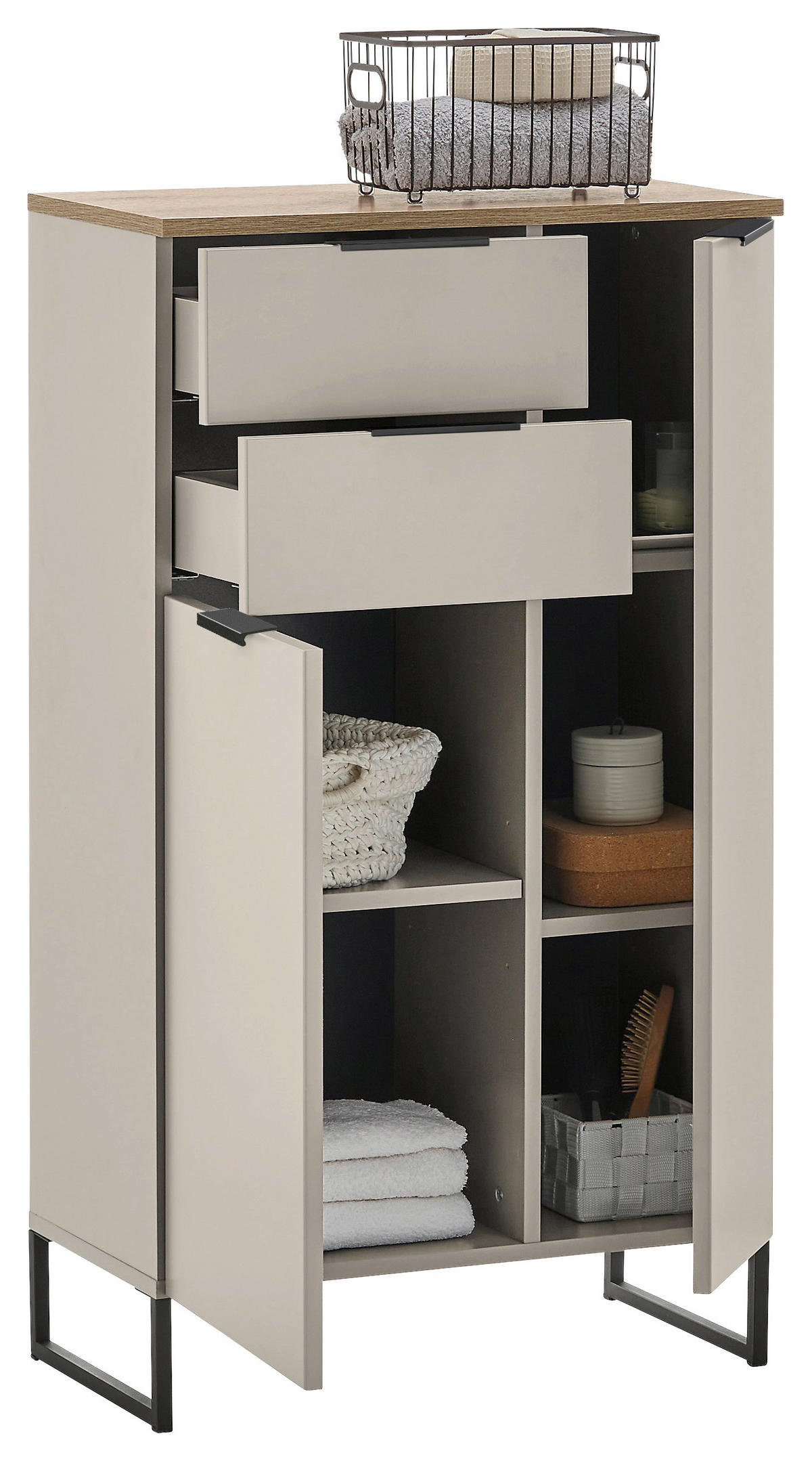 MIDISCHRANK 60/106/32 cm  - Kaschmir/Eichefarben, KONVENTIONELL, Holzwerkstoff/Metall (60/106/32cm) - home24