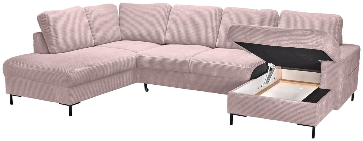 WOHNLANDSCHAFT Altrosa Cord  - Schwarz/Altrosa, KONVENTIONELL, Textil/Metall (197/303/148cm) - Carryhome