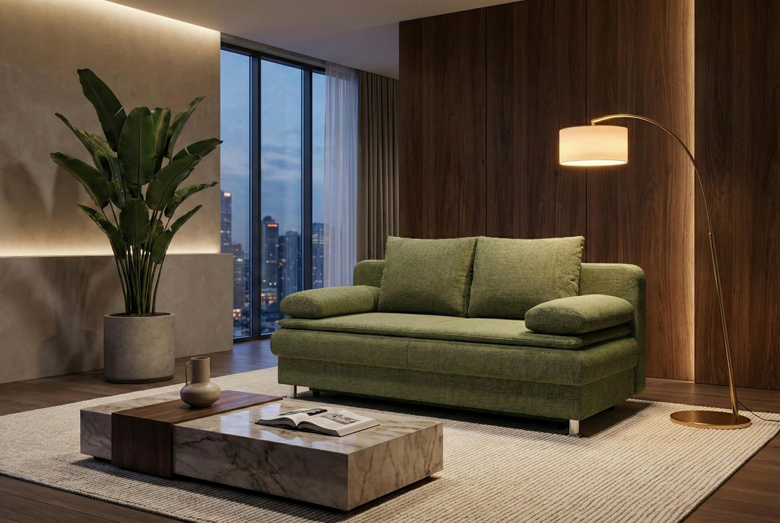 SCHLAFSOFA  in Webstoff Olivgrün  - Chromfarben/Schwarz, Design, Holzwerkstoff/Kunststoff (200/92/90cm) - P & B