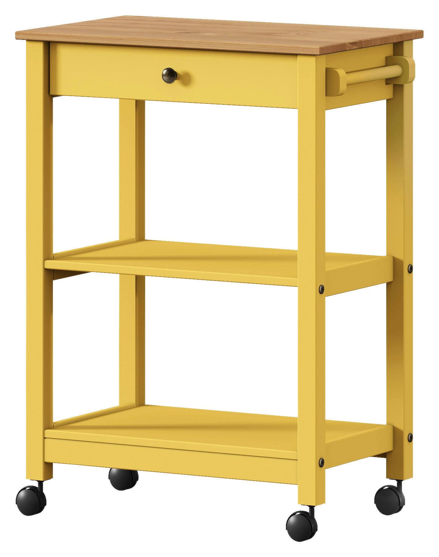 SERVIERWAGEN Pinie massiv Braun, Gelb  - Gelb/Zinkfarben, MODERN, Holz/Kunststoff (65/90,6/40cm) - Livetastic