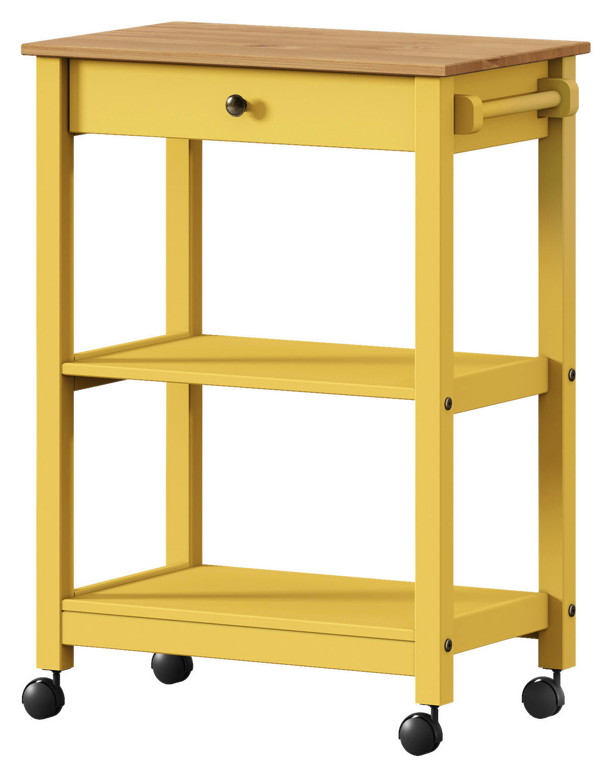 SERVIERWAGEN Pinie massiv Braun, Gelb  - Gelb/Zinkfarben, MODERN, Holz/Kunststoff (65/90,6/40cm) - Livetastic