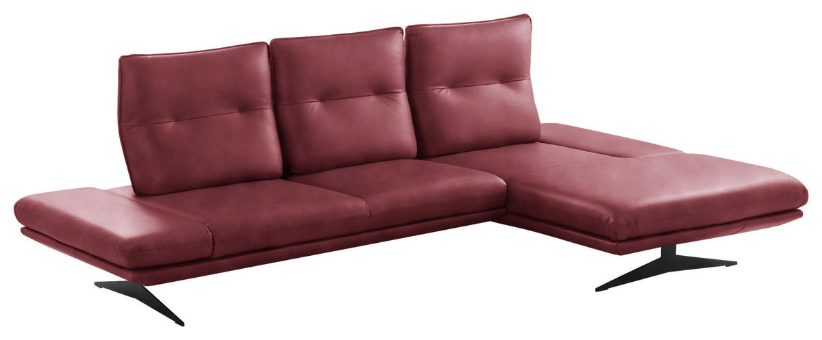 ECKSOFA Kirschrot Echtleder Armteilverstellung, Kopfteilverstellung, Sitztiefenverstellung  - Schwarz/Kirschrot, Design, Leder/Metall (291/180cm) - Celina Home