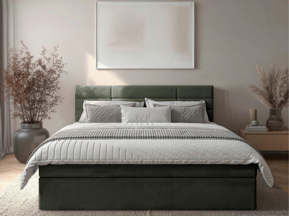 BOXBETT 160/200 cm  Dunkelgrün  - Dunkelgrün/Schwarz, Konventionell, Holz/Kunststoff (160/200cm) - Carryhome