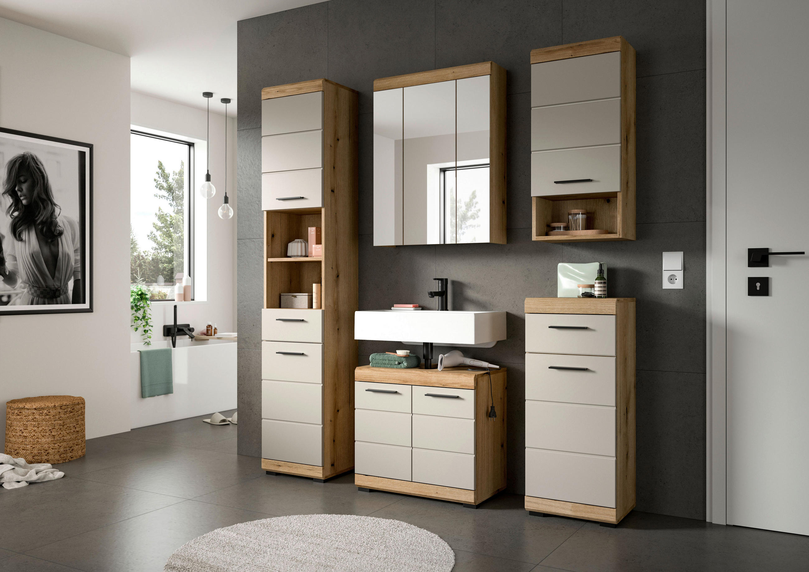 WASCHBECKENUNTERSCHRANK 60/56/34 cm  - Kaschmir/Schwarz, MODERN, Holzwerkstoff/Kunststoff (60/56/34cm) - MID.YOU