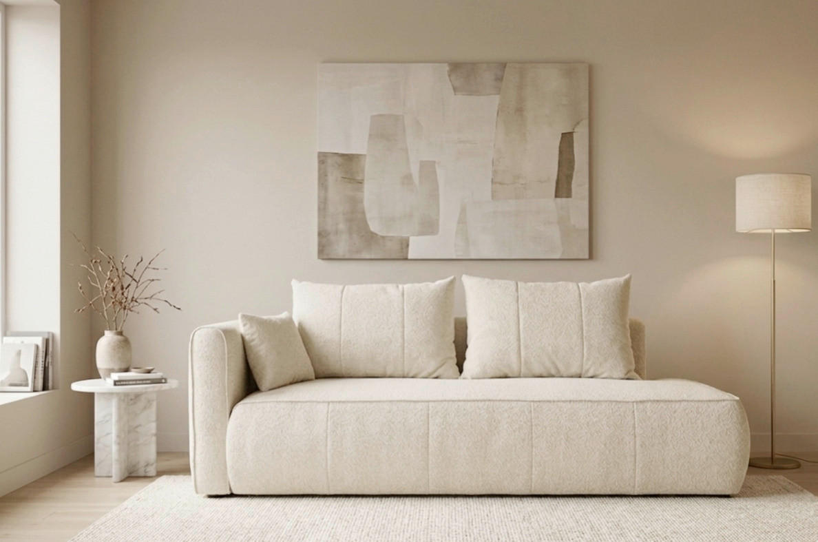 RÉCAMIERE HEVIA Creme Bouclé  inkl.  - Creme/Schwarz, Design, Kunststoff/Textil (98/97/235cm) - MID.YOU
