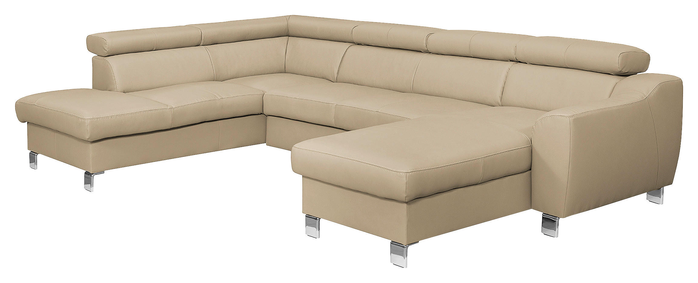 WOHNLANDSCHAFT in Lederlook Echtleder Beige  - Chromfarben/Beige, Design, Leder/Textil (208/315/175cm) - Livetastic