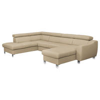 WOHNLANDSCHAFT in Lederlook Echtleder Beige  - Chromfarben/Beige, Design, Leder/Textil (208/315/175cm) - Livetastic