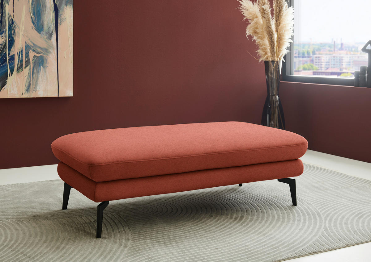 ECKSOFA  in Chenille, Flachgewebe Terracotta  284/180 cm  - Terracotta/Schwarz, Design, Textil/Metall (284/180cm) - Dieter Knoll