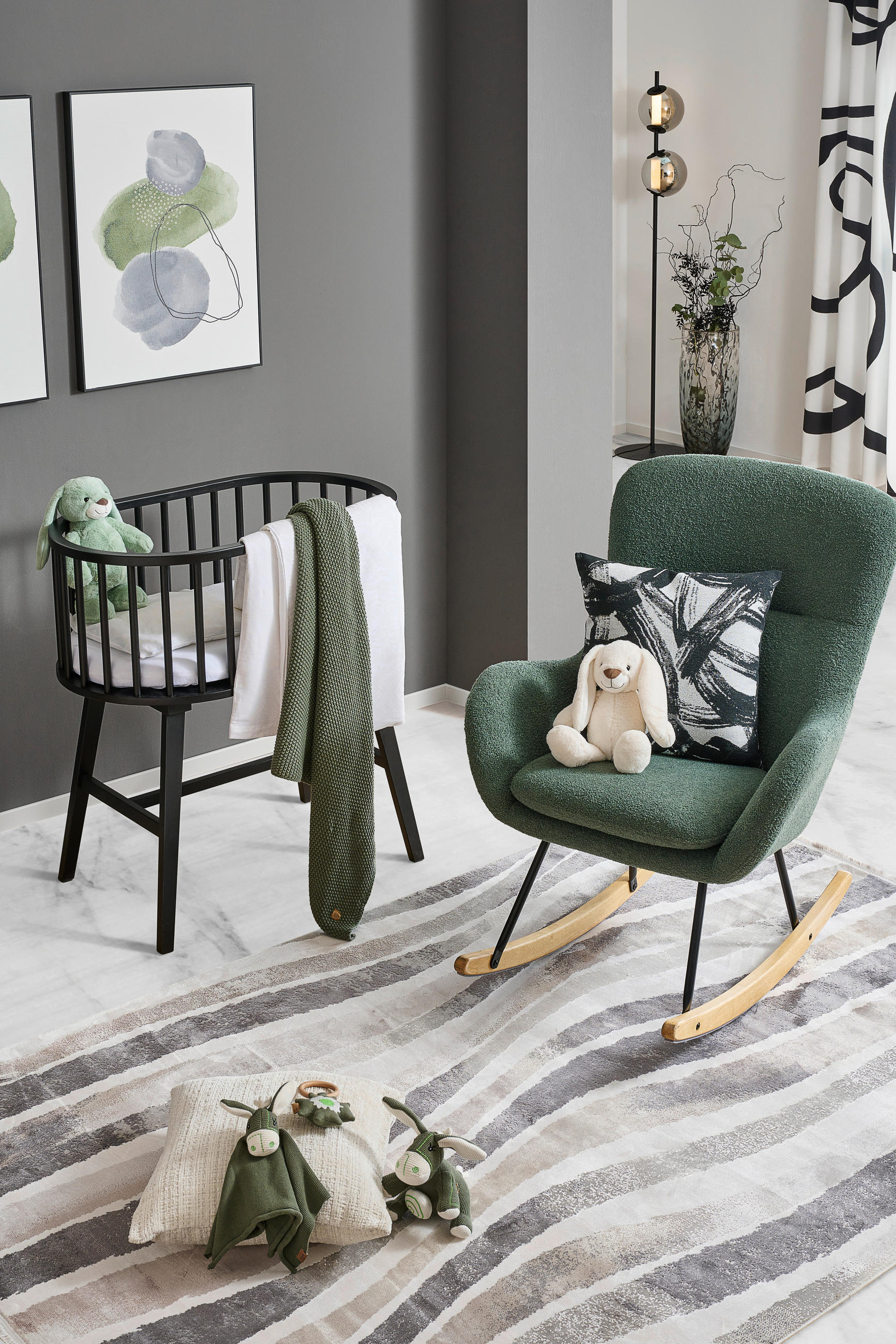 Thumbnail - Jimmylee Stillstuhl Rita, Grün, Natur, Schwarz, Holz, Metall, Textil, Kautschukholz,Kautschukholz, massiv, Uni, 74.5x99x...