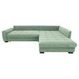 ECKSOFA Pastellgrün Cord Rückenkissen, Armlehnenkissen, Bettkasten, Schlaffunktion, Rücken echt, Liegefläche im Originalstoff  - Pastellgrün/Schwarz, KONVENTIONELL, Kunststoff/Textil (304/212cm) - Carryhome