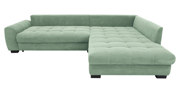 ECKSOFA Pastellgrün Cord Rückenkissen, Armlehnenkissen, Bettkasten, Schlaffunktion, Rücken echt, Liegefläche im Originalstoff  - Pastellgrün/Schwarz, KONVENTIONELL, Kunststoff/Textil (304/212cm) - Carryhome