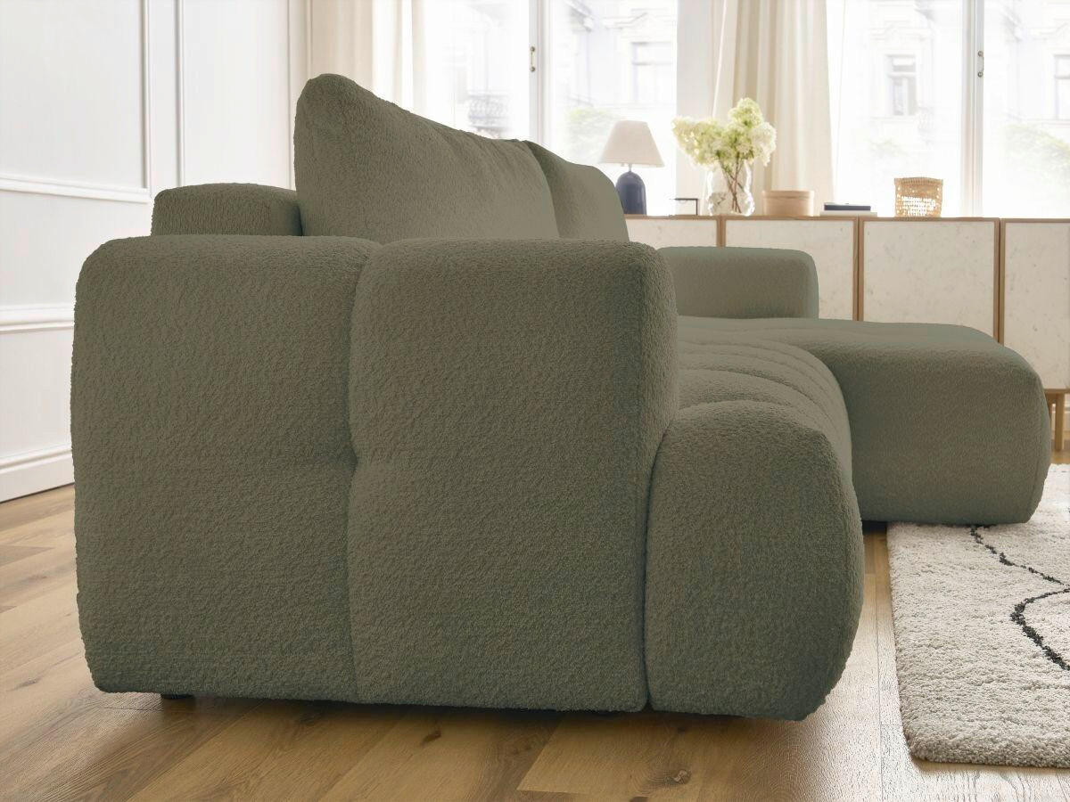 ECKSCHLAFSOFA FUJI Bouclé Grün  inkl.  - Schwarz/Grün, MODERN, Kunststoff/Textil (292/160cm)