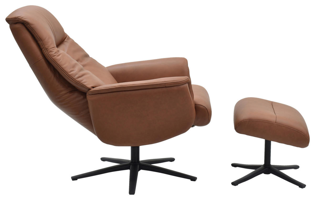 RELAXSESSELSET Lederlook Echtleder    - Cognac/Schwarz, Design, Leder/Holz (72/109/86/111/81cm) - Livetastic