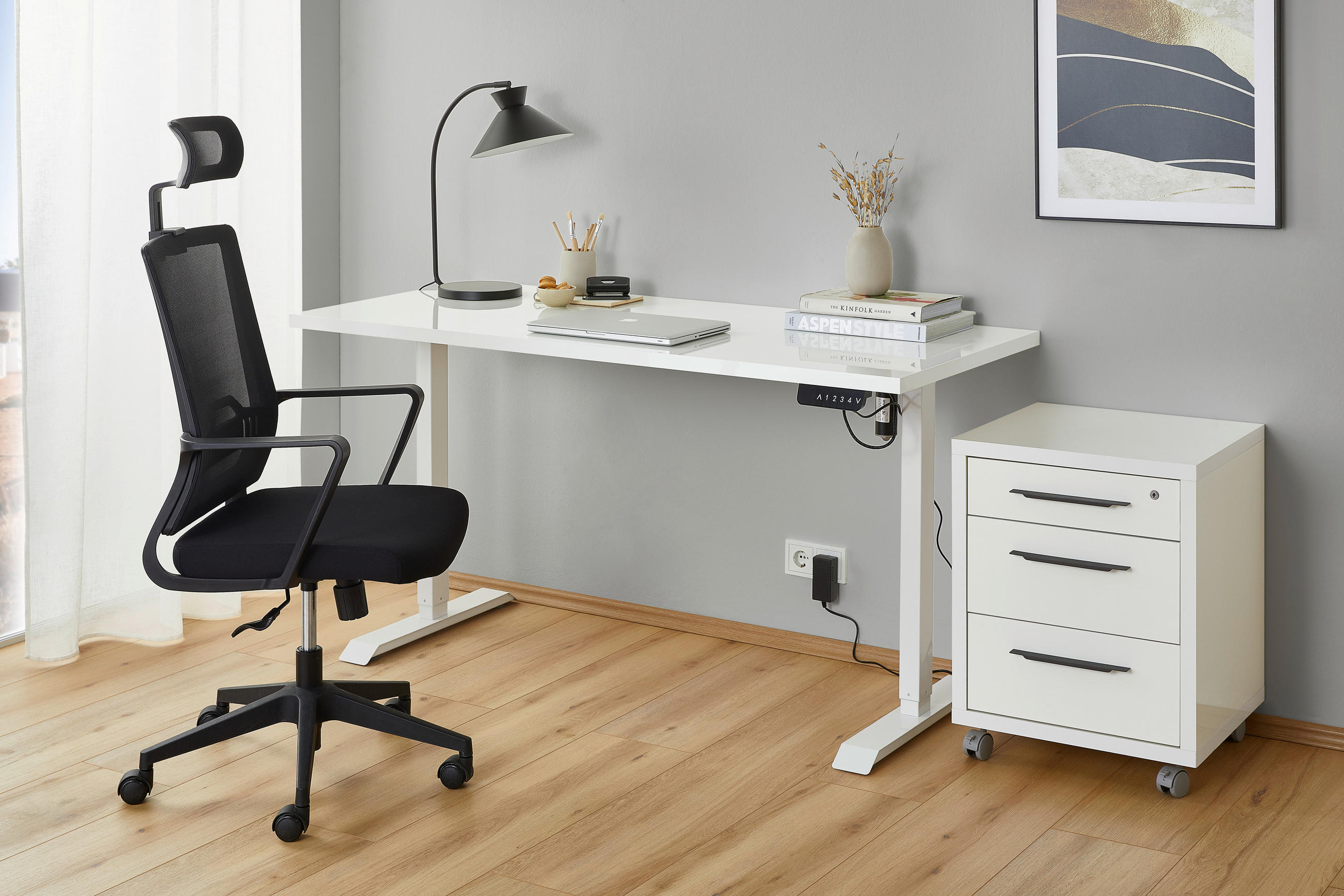 Thumbnail - Carryhome Schreibtischplatte, Weiß Hochglanz, Holzwerkstoff, 69x3x150 cm, Fsc, Arbeitszimmer, Schreibtische, Bürotische