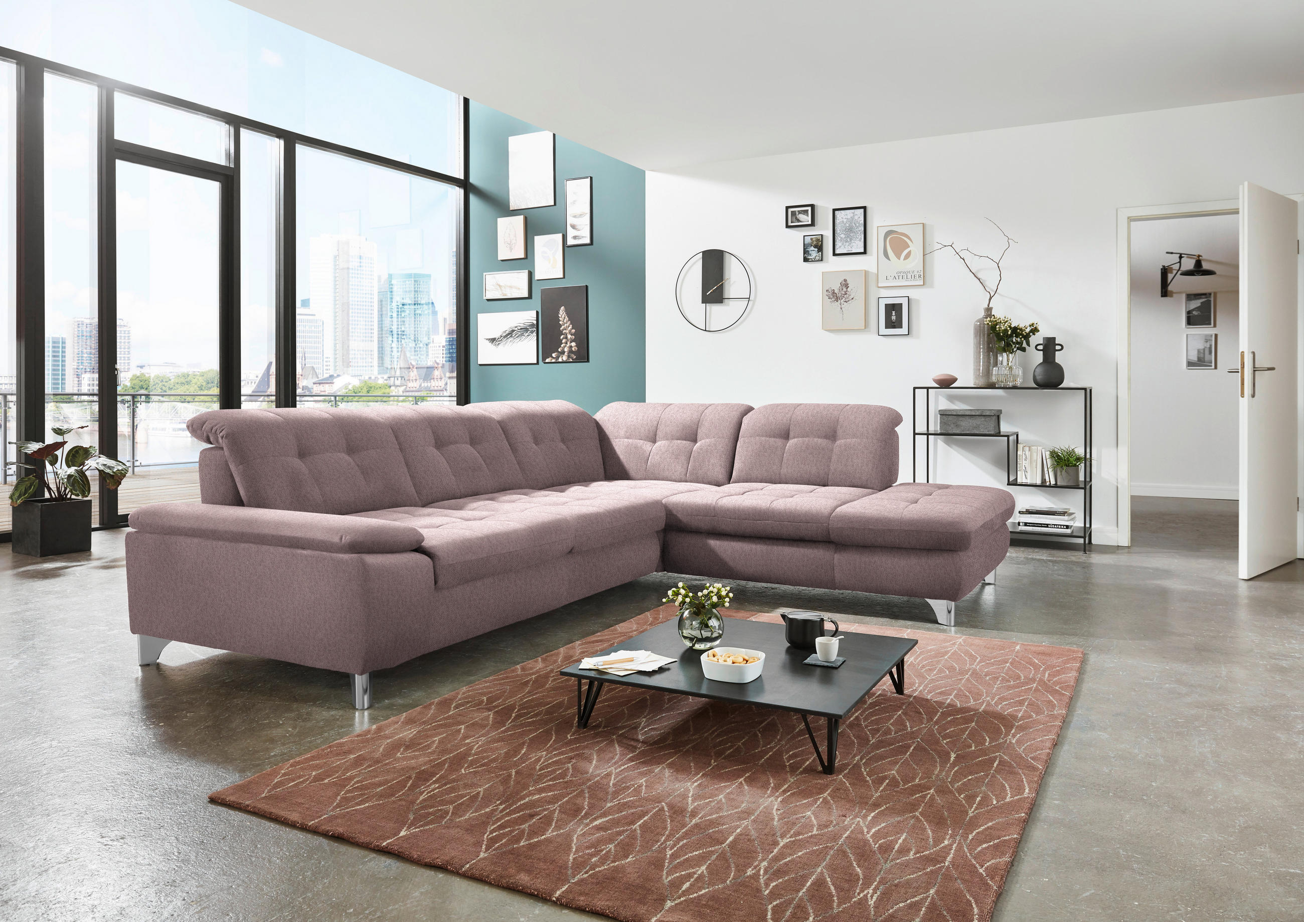 ECKSOFA in Chenille Altrosa  - Chromfarben/Altrosa, Design, Textil/Metall (310/260cm) - Beldomo Speed