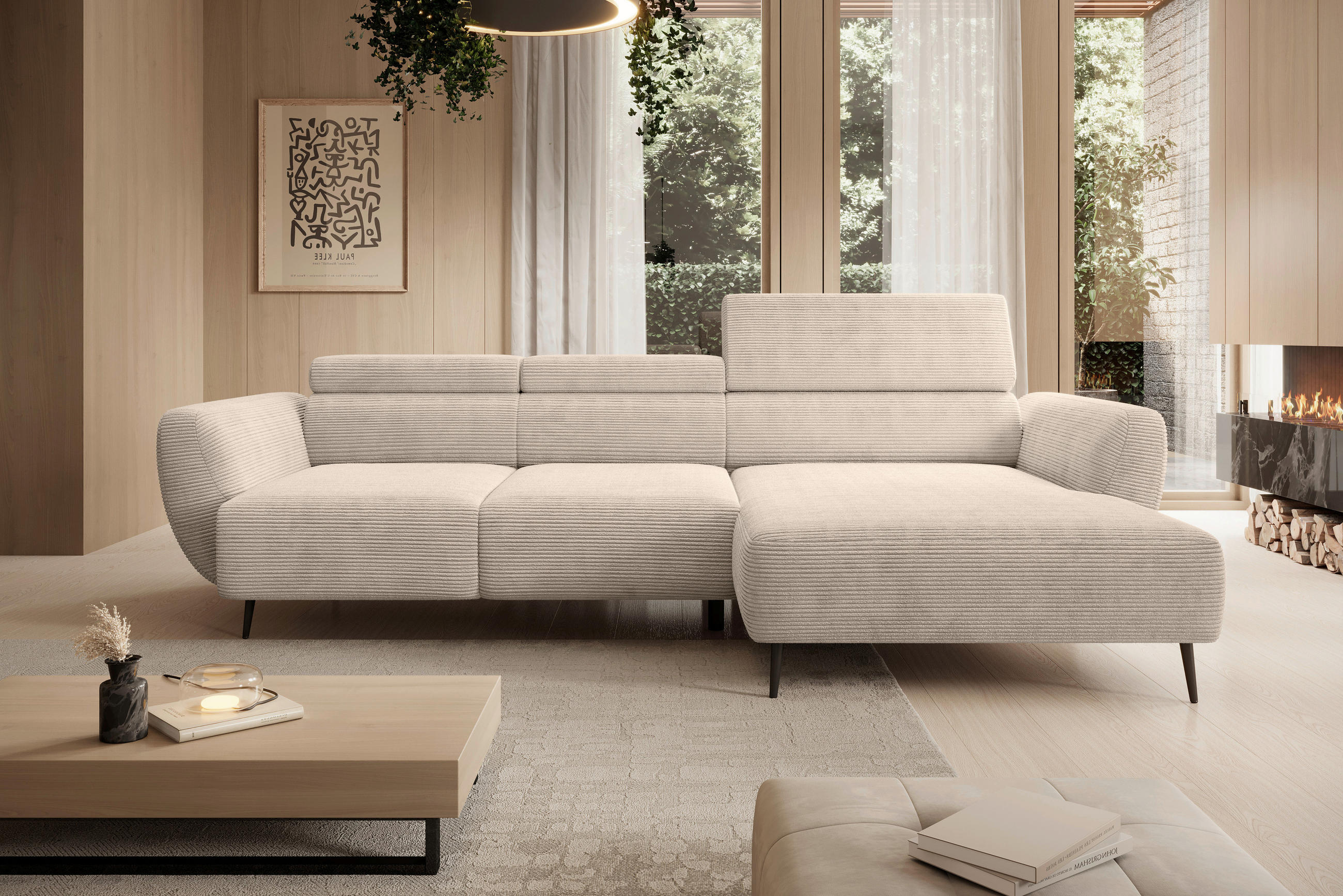 ECKSOFA in Cord Taupe  - Taupe/Schwarz, Konventionell, Textil/Metall (277/174cm) - Carryhome