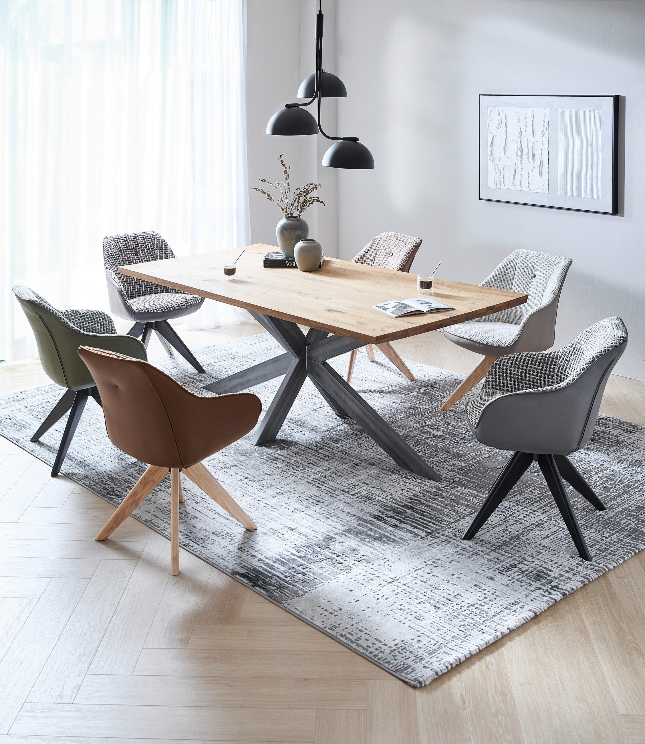 ARMLEHNSTUHL  in Chenille, Lederlook  - Eichefarben/Terracotta, MODERN, Holz/Textil (60/83/65cm) - Novel