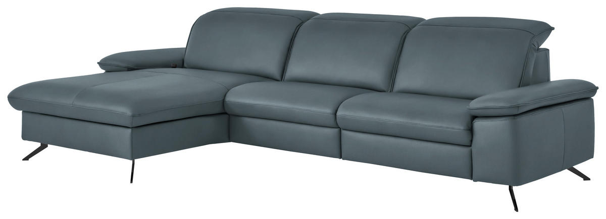 ECKSOFA  Echtleder Blaugrau  - Blaugrau/Schwarz, Design, Leder/Metall (169/307cm) - Beldomo Premium