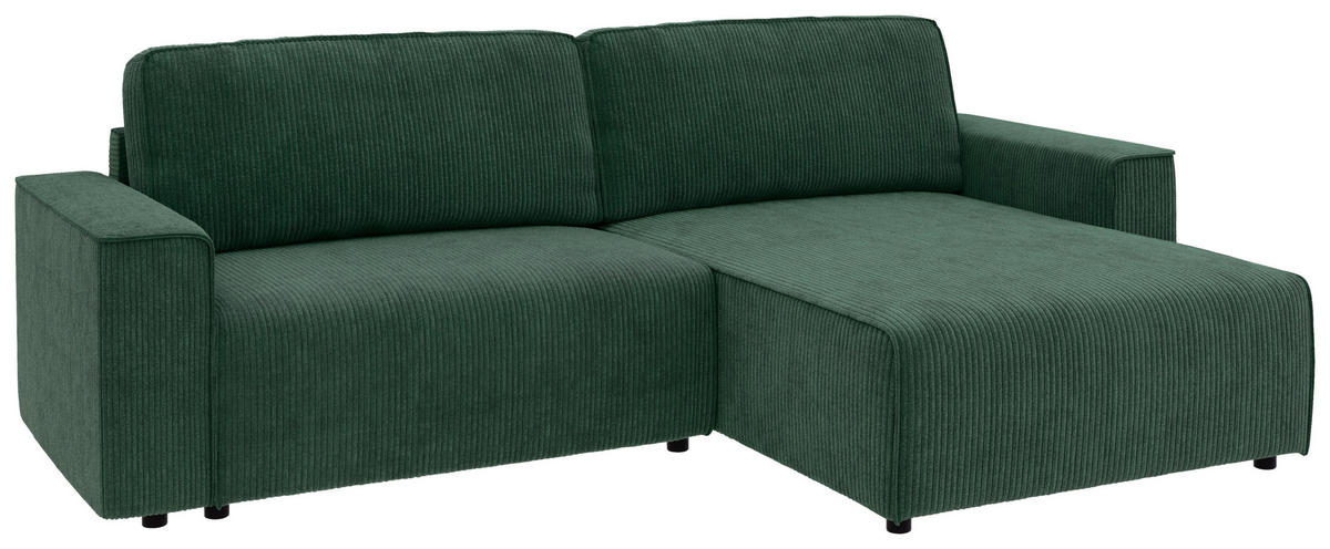 ECKSOFA in Cord Dunkelgrün  - Dunkelgrün/Schwarz, Modern, Kunststoff/Textil (265/164cm) - Trendmanufaktur