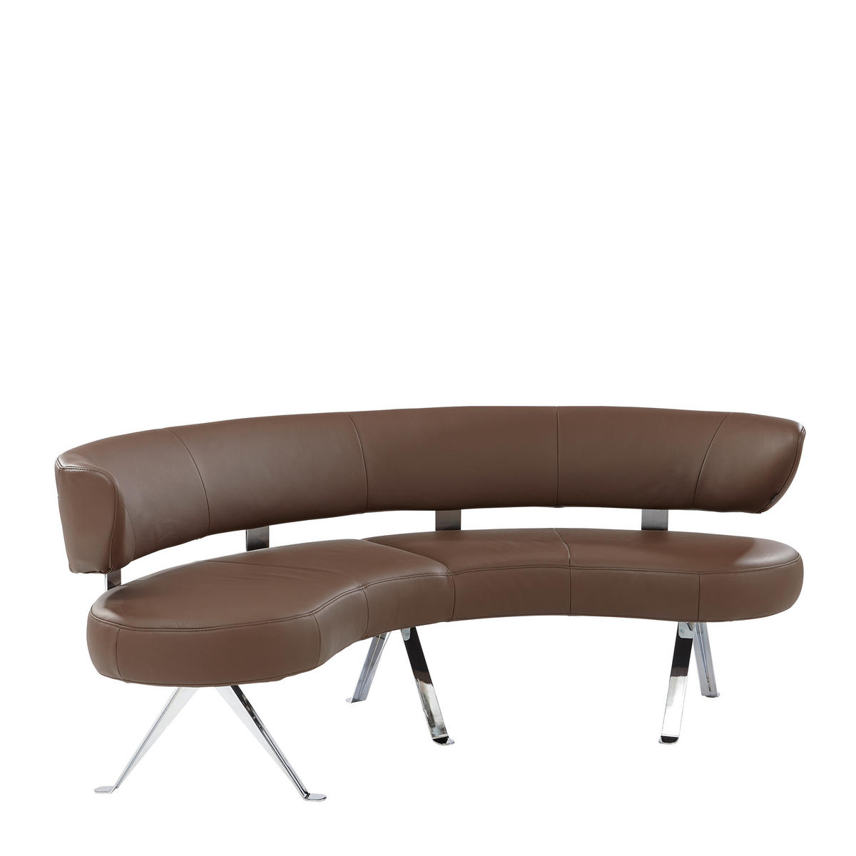 RUNDBANK in Metall, Leder Braun, Chromfarben  - Chromfarben/Braun, Design, Leder/Metall (214/84/105cm) - Joop!