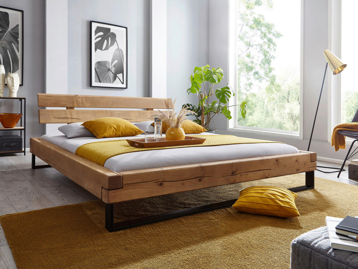 BALKENBETT 180/200 cm,  in Eichefarben, Bernsteinfarben,  - Eichefarben/Bernsteinfarben, KONVENTIONELL, Holz/Metall (180/200cm) - Livetastic