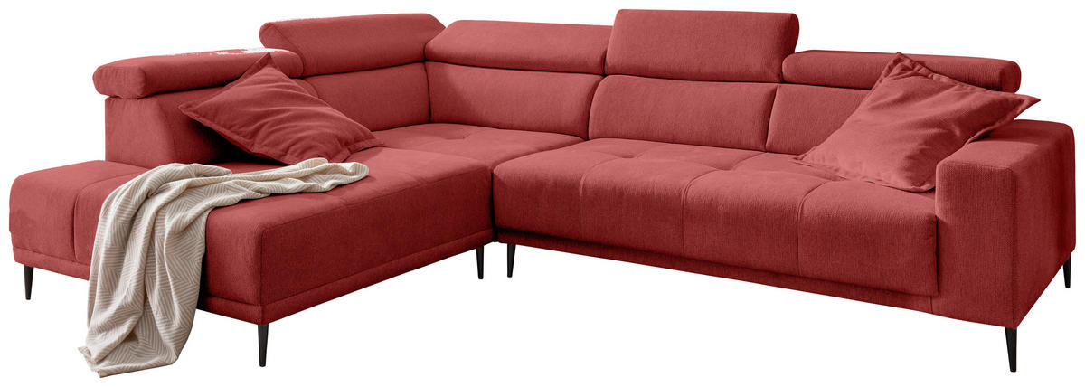 ECKSOFA INTERA in Struktur Rot  225/305 cm  - Rot/Schwarz, KONVENTIONELL, Textil/Metall (225/305cm) - Livetastic