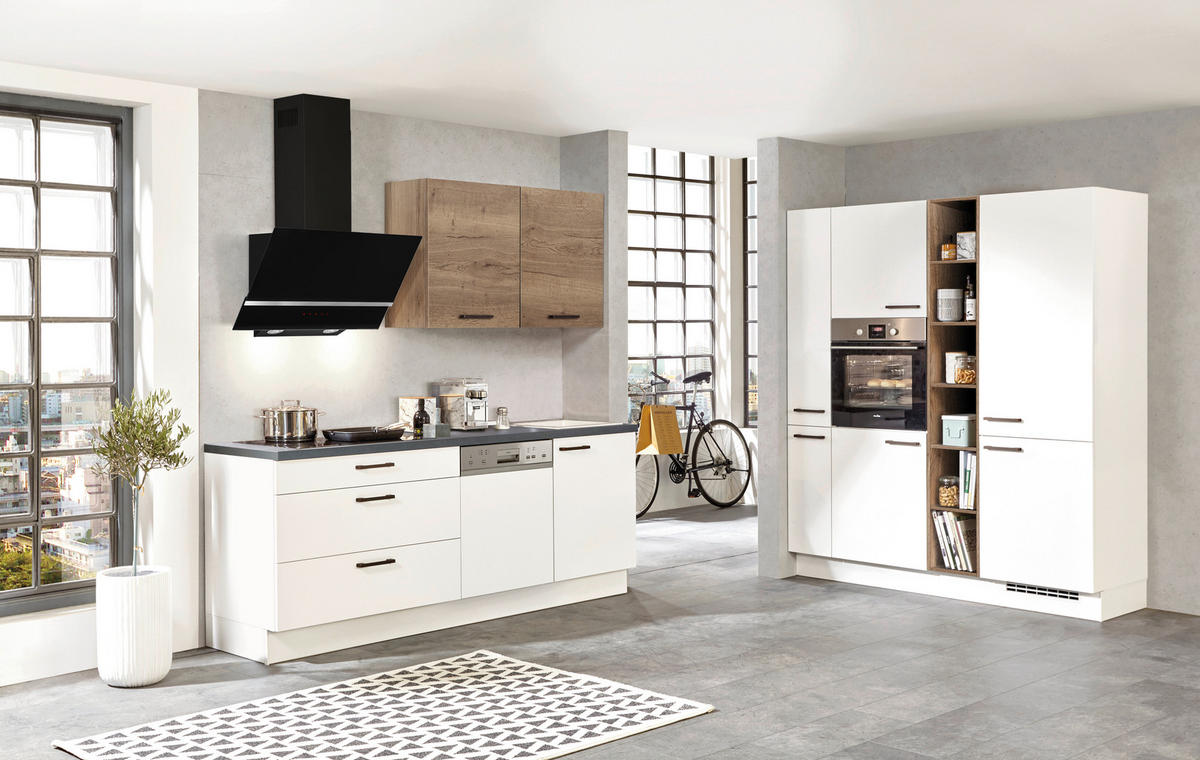 EINBAUKÜCHE   - Eichefarben/Weiß, Design, Holzwerkstoff - Celina