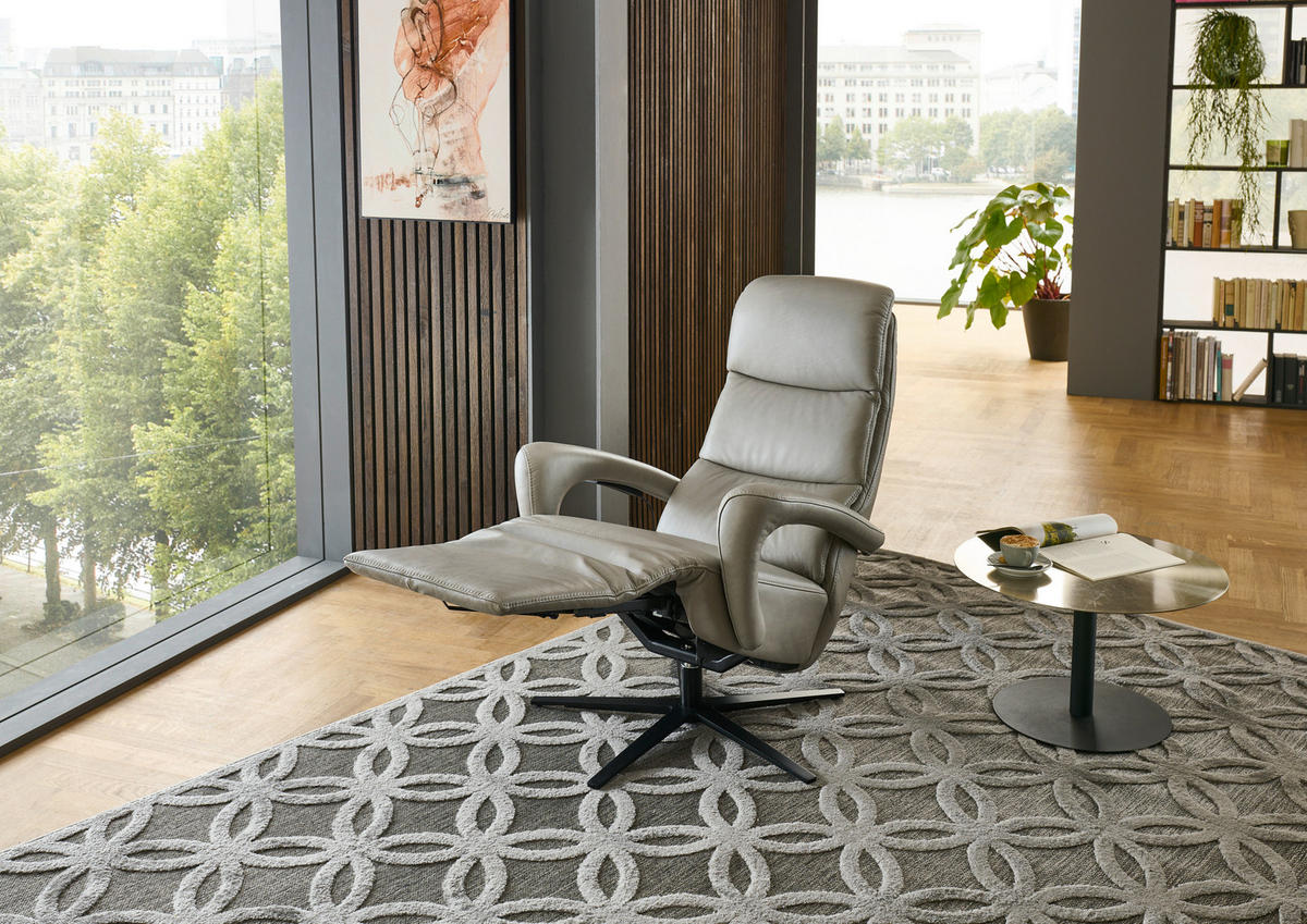 RELAXSESSEL in Leder Greige  - Greige/Schwarz, Design, Leder/Metall (76/110/86cm) - Dieter Knoll
