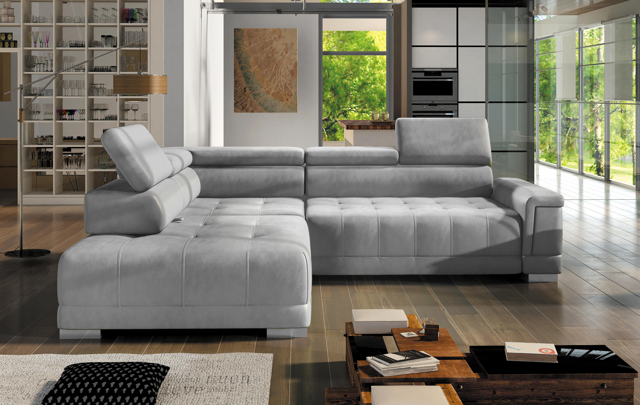 SOFFA i trä, textil grå  - svart/grå, Design, trä/textil (220-292/78-101/128cm) - Hom`in