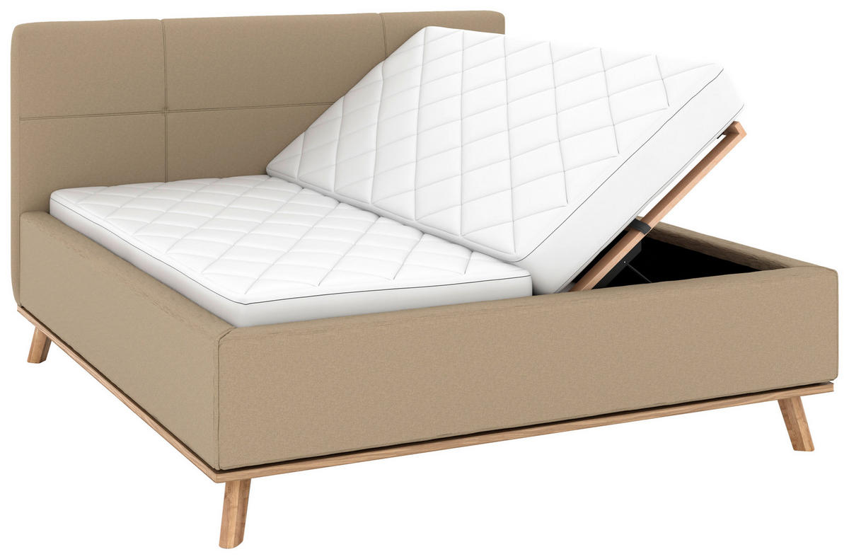POLSTERBETT Matratze, Lattenrost, Bettkasten 160/200 cm  in Beige  - Eichefarben/Beige, Design, Holz/Textil (160/200cm) - Musterring