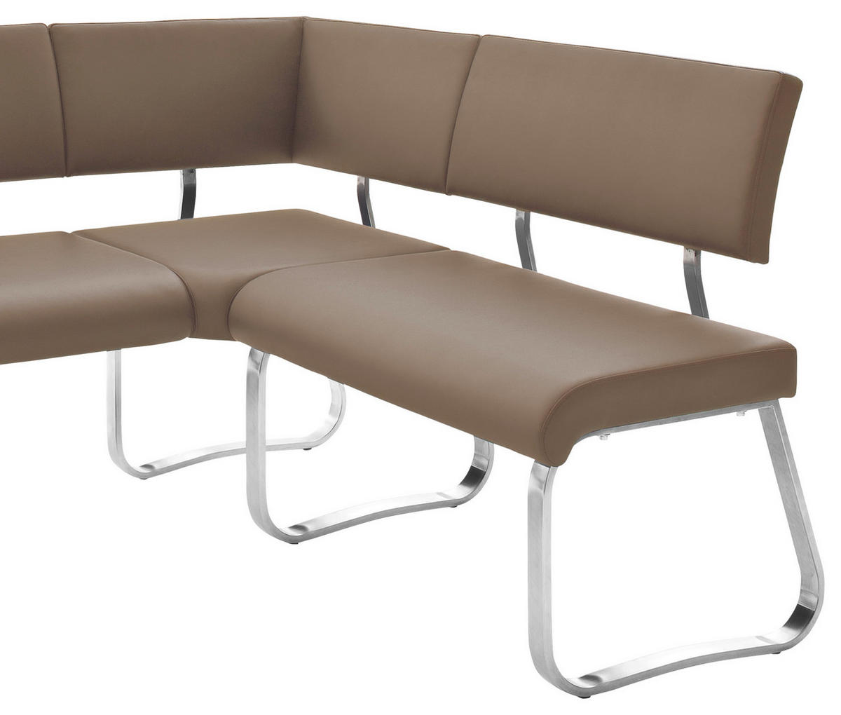 ECKBANK 200/150 cm Lederlook Edelstahlfarben, Cappuccino   - Edelstahlfarben/Cappuccino, Design, Textil/Metall (200/150cm) - Livetastic
