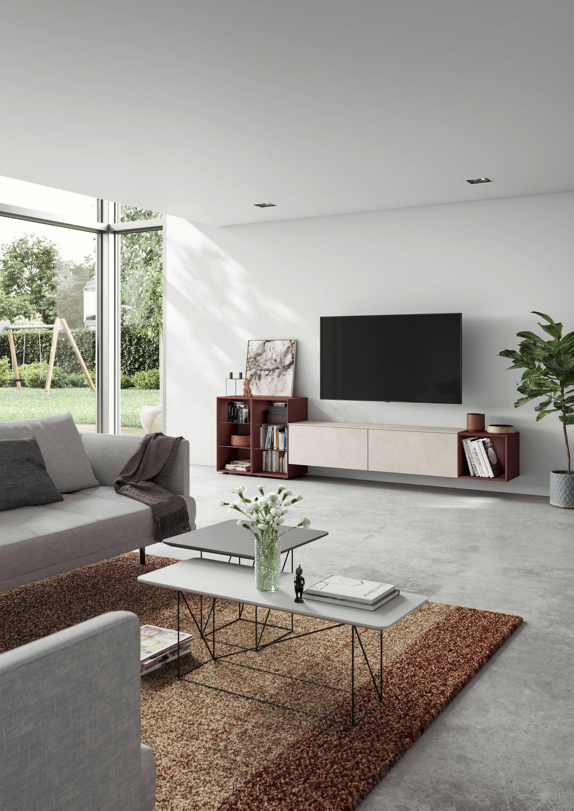 WOHNWAND  in Sandfarben, Rostfarben  280/72/37,1 cm  - Sandfarben/Rostfarben, Design, Glas/Holzwerkstoff (280/72/37,1cm) - Celina Home