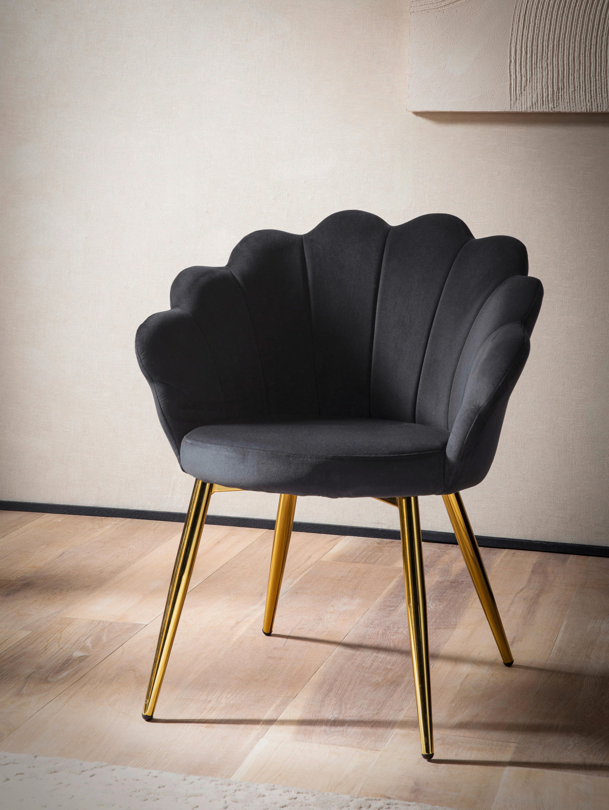 STUHL  in Samt Textil  - Goldfarben/Schwarz, Design, Textil/Metall (47,5/80/53cm) - MID.YOU