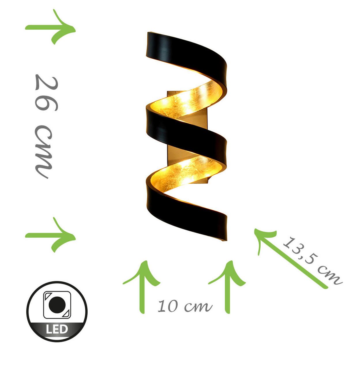 LED-WANDLEUCHTE Helix   - Goldfarben/Schwarz, Basics, Metall (26/10/13,5cm)