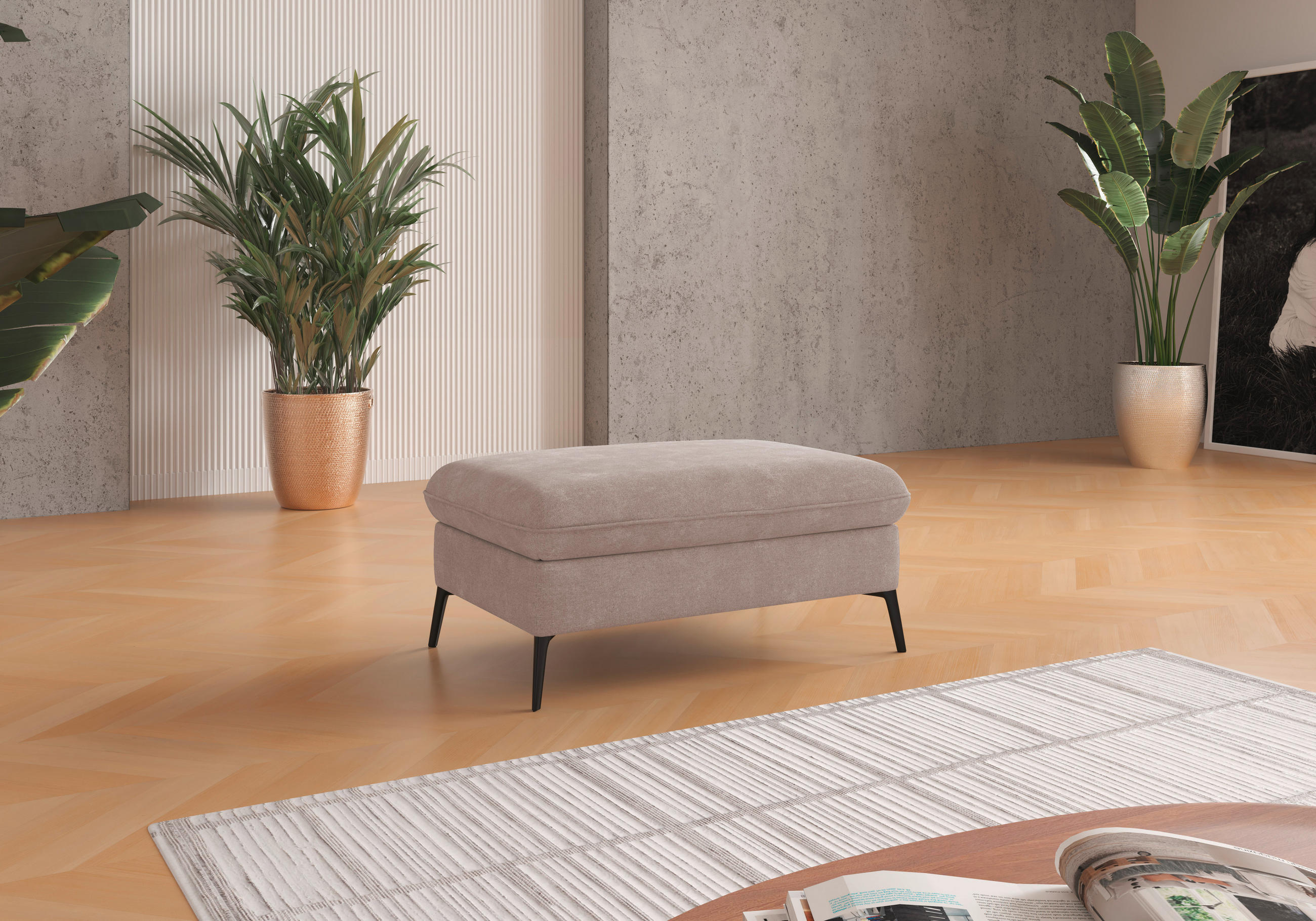 HOCKER in Textil Greige  - Greige/Creme, Konventionell, Textil/Metall (104/47/69cm) - Sit & More