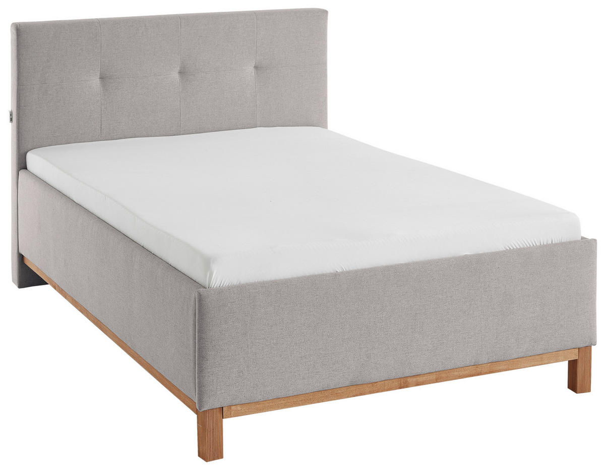 POLSTERBETT 140/200 cm  in Hellgrau  - Eichefarben/Hellgrau, MODERN, Holz/Textil (140/200cm) - Livetastic