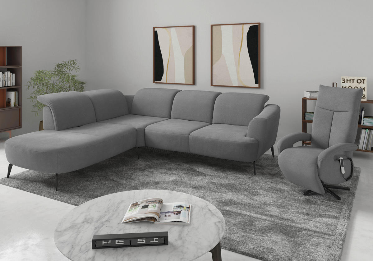 ECKSOFA in Flachgewebe Grau  267/300 cm  - Schwarz/Grau, KONVENTIONELL, Textil/Metall (267/300cm) - Sit & More