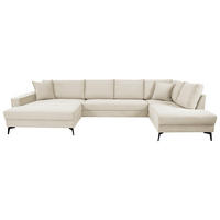 WOHNLANDSCHAFT ZERO Creme Cord  - Creme/Schwarz, Trend, Textil/Metall (173/362/195cm) - Livetastic